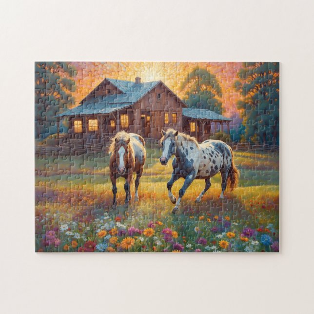 Horse on Farm Wildflower Meadow Jigsaw Puzzle (Horizontal)