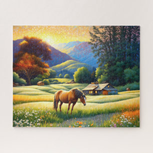 Horse on Farm Wildflower Meadow Jigsaw Puzzle