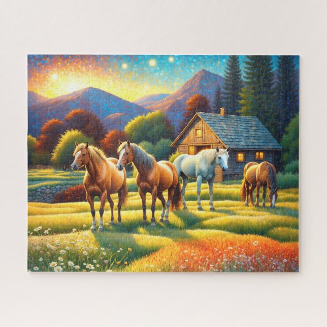 Horse on Farm Wildflower Meadow Jigsaw Puzzle (Horizontal)