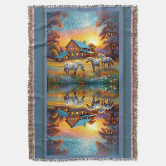 Horse on Farm Wildflower Meadow Throw Blanket