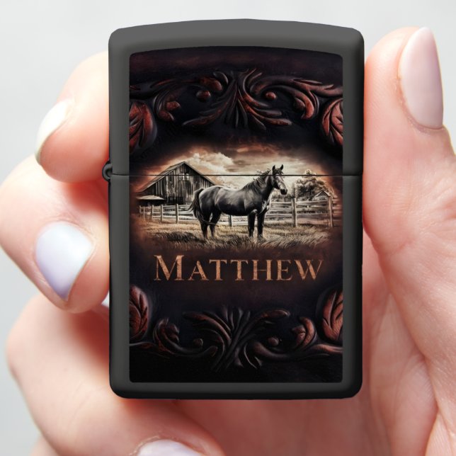 Horse on Farm With Barn Zippo Lighter (In Hand)
