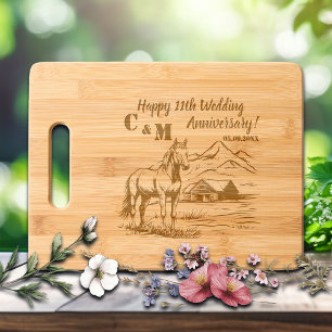 Horse on Farmhouse 11th Wedding Anniversary Engraved Cutting Board