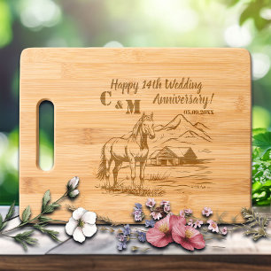 Horse on Farmhouse 14th Wedding Anniversary Engraved Cutting Board
