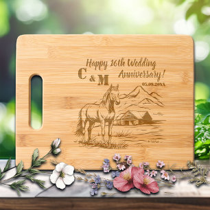Horse on Farmhouse 16th Wedding Anniversary  Engraved Cutting Board