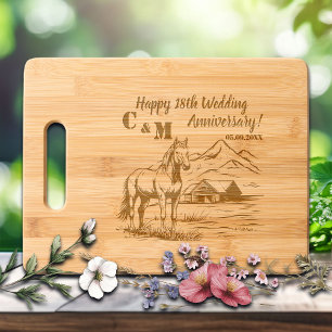 Horse on Farmhouse 18th Wedding Anniversary Engraved Cutting Board