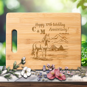 Horse on Farmhouse 37th Wedding Anniversary  Engraved Cutting Board