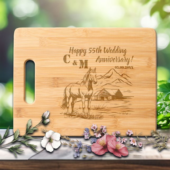 Horse on Farmhouse 55th Wedding Anniversary  Engraved Cutting Board (Creator Uploaded)
