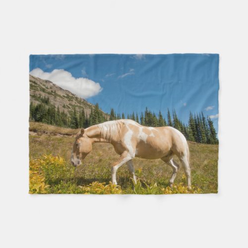 Horse on Grasses in an Alpine Meadow in Summer Fleece Blanket