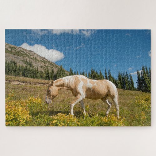 Horse on Grasses in an Alpine Meadow in Summer Jigsaw Puzzle