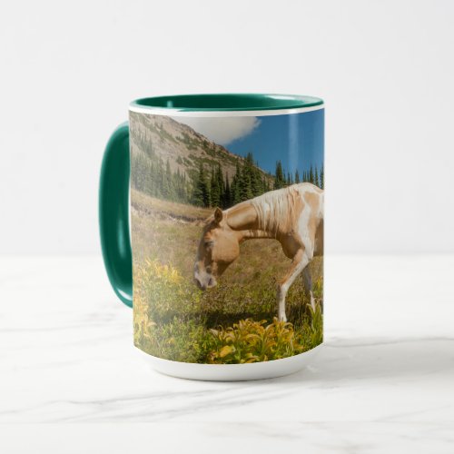 Horse on Grasses in an Alpine Meadow in Summer Mug