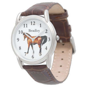 Horse on Men's Classic Brown Leather Strap Watch