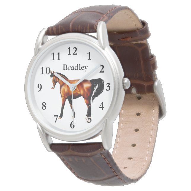 Horse on Men's Classic Brown Leather Strap Watch (Angled)