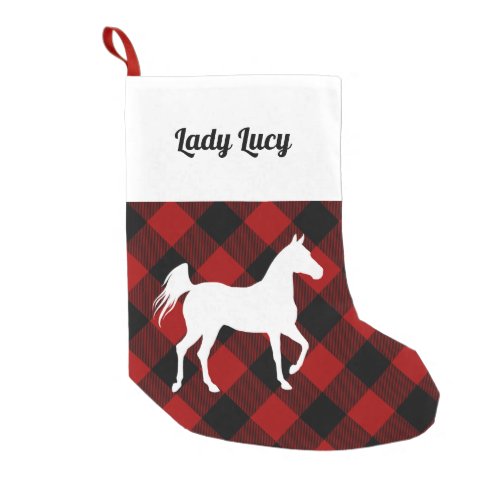 Horse on Red Buffalo Plaid Custom Small Christmas Stocking