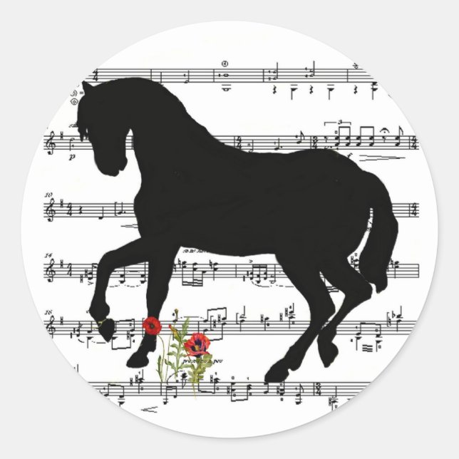 Horse on Sheet Music Classic Round Sticker (Front)