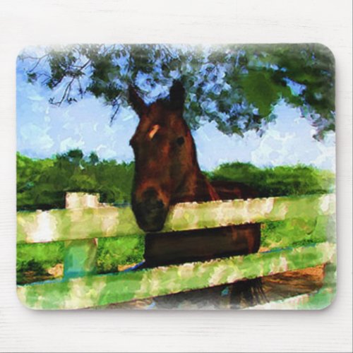 Horse Over Fence Painting Mouse Pad