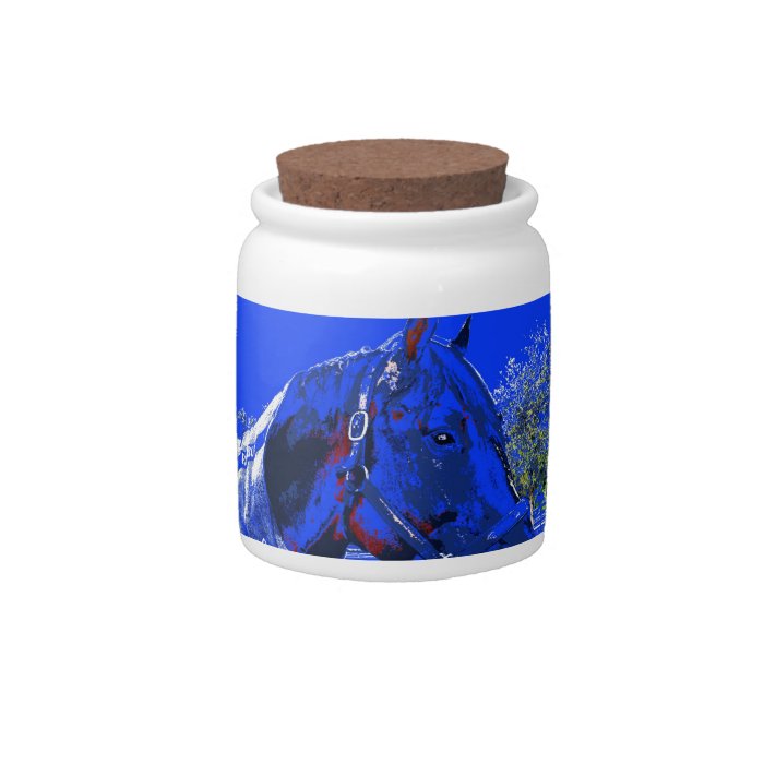 horse over fence side view blue cartoon candy jars