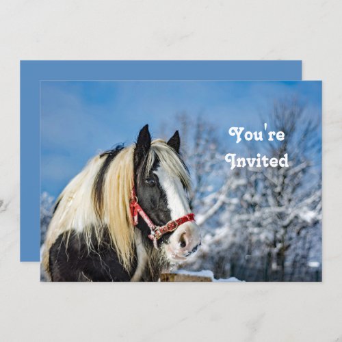 Horse Paint Snow Photo Christmas Invitation