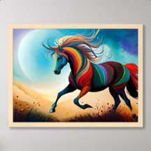 horse painting colorful run illuminated moon night