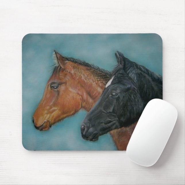 horse painting of black colt chestnut brown foal mouse pad (With Mouse)