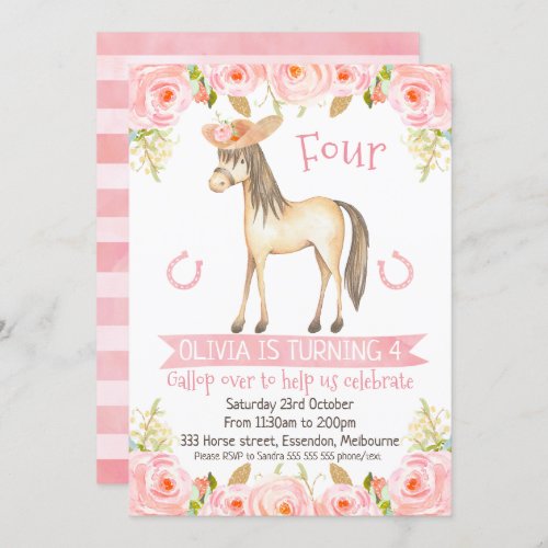 Horse party invitations for girl