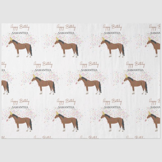 Horse Partying Farm Animals Custom Name Birthday   Tissue Paper (Front)