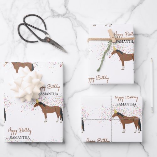 Horse Partying Farm Animals Custom Name Birthday  Wrapping Paper Sheets