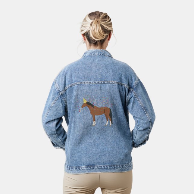 Horse Partying Farm Animals Having a Party  Denim Jacket (Model)