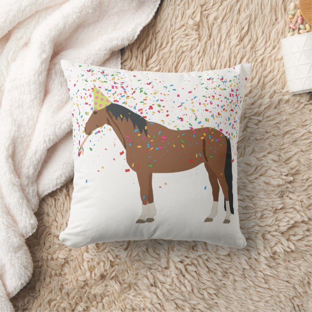 Horse Partying Farm Animals Having a Party  Throw Pillow (Blanket)