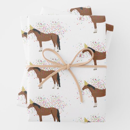 Horse Partying Farm Animals Having a Party  Wrapping Paper Sheets