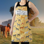 Horse Pattern and Lucky Horseshoe Custom Text Apron<br><div class="desc">A fun apron featuring a pattern of horses and lucky horseshoes and two lines of custom text, Add a horse lover's name, ranch, barn or stable name or delete the text and rectangle and just have the pattern. Perfect for someone who works in a stable, barn, western themed restaurant or...</div>