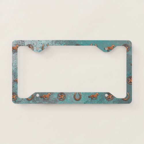 Horse Pattern Blue License Plate Frame