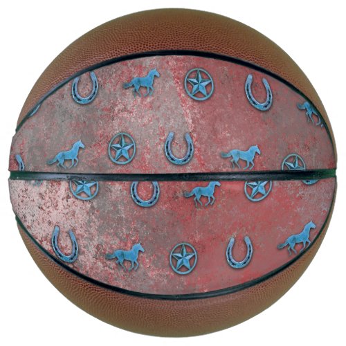 Horse Pattern Red White  Blue Basketball