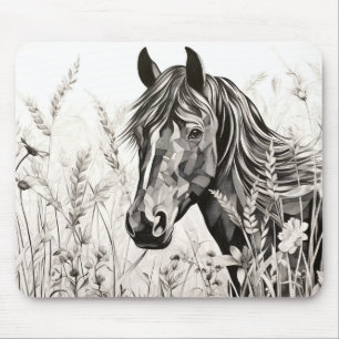 Horse Peaceful Nature Prairie Sketch Drawing Style Mouse Pad