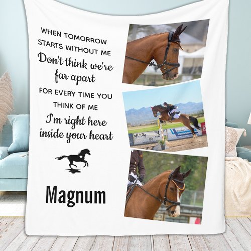 Horse Personalized 3 Pictures Pet Memorial Fleece Blanket