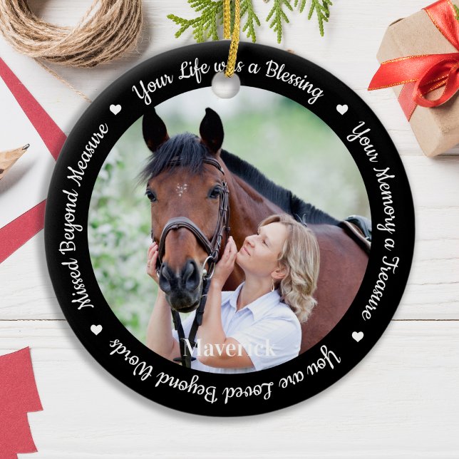 Horse Personalized Memorial Pet Loss Modern Photo Ceramic Ornament (Creator Uploaded)