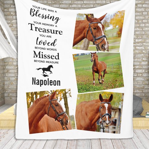 Horse Pet Memorial Keepsake Photo Collage Fleece Blanket