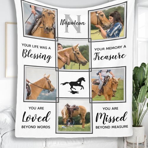 Horse Pet Memorial Unique Photo Collage Fleece Blanket