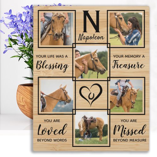 Horse Pet Memorial Wood Grain Photo Collage Plaque