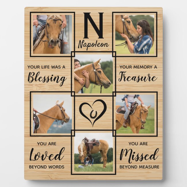 Horse Pet Memorial Wood Grain Photo Collage Plaque