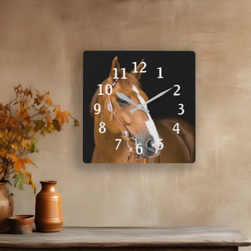 Horse Photo Brown White Quarter Horse Numbered  Square Wall Clock