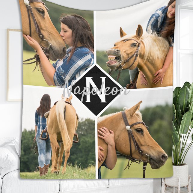 Horse Photo Monogram Equine Horse Lover Fleece Blanket (Creator Uploaded)