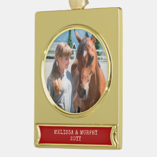 Horse Photo Personalized Metallic  Gold Plated Banner Ornament