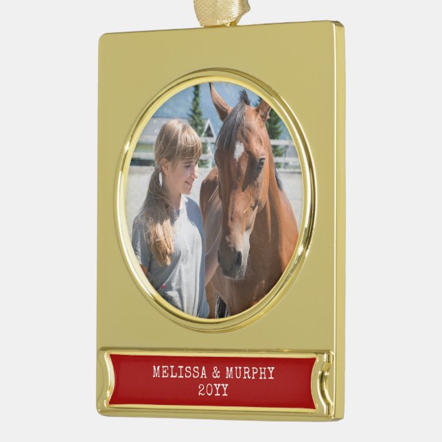 Horse Photo Personalized Metallic  Gold Plated Banner Ornament (Left)