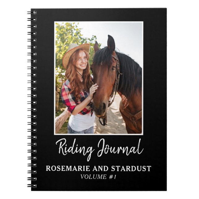 Horse Photo Riding Journal Personalized Black (Front)