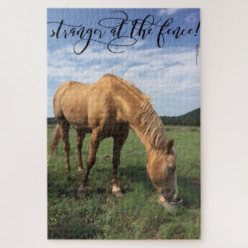 Horse Photo Stranger At The Fence Typography Jigsaw Puzzle