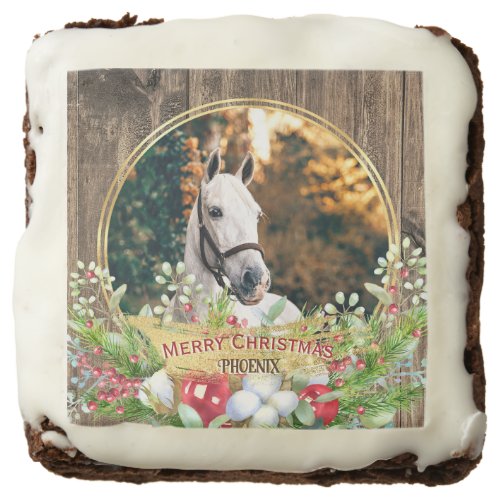 Horse photo wood frame gold Christmas  Brownie