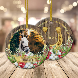 Horse photo wood frame gold Christmas Horse Christmas ornaments