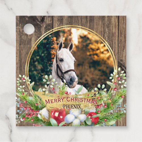 Horse photo wood frame gold Christmas  Favor Tags