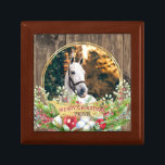 Horse photo wood frame gold Christmas  Gift Box<br><div class="desc">Personalized horse photo Christmas gift box with your horse's photo in wood frame,  gold elements,  Christmas wreath.</div>
