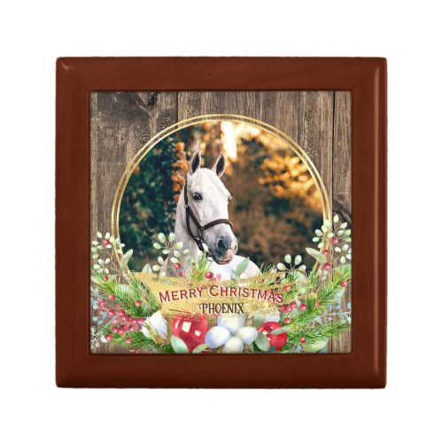 Horse photo wood frame gold Christmas  Gift Box